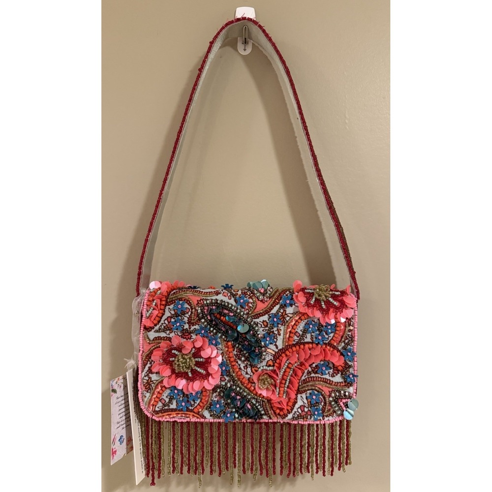New Release Handcrafted in India Floral Orange Fringe Beaded Bag Viral TikTok